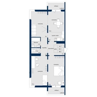 Продается четырехкомнатная квартира, 88.7 м², этаж 8 из 10. Фото 2