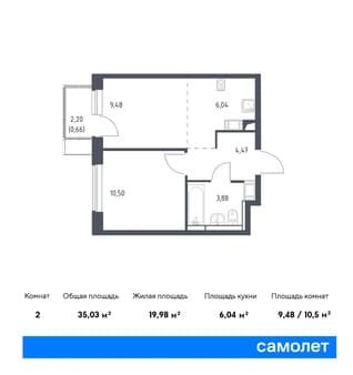 Объявление о продаже однокомнатной квартиры, 35.03 м², 9 км за МКАД, этаж 10 из 12. Фото 1