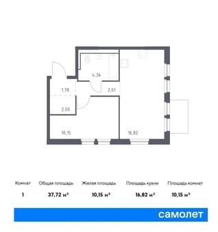 Продажа однокомнатной квартиры, 37.72 м², этаж 12 из 12. Фото 1
