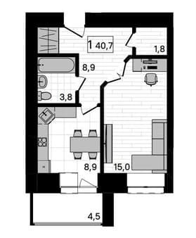 Продается однокомнатная квартира, 40.7 м², этаж 5 из 10. Фото 1