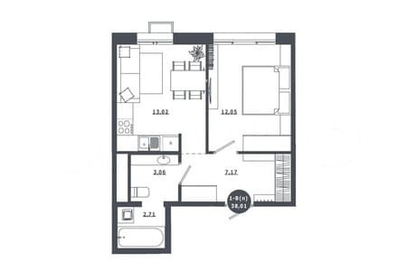 Продажа однокомнатной квартиры, 38 м², этаж 6 из 16. Фото 1