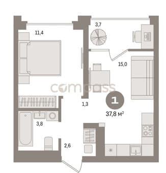 Продажа однокомнатной квартиры, 37.8 м², этаж 9 из 10. Фото 4