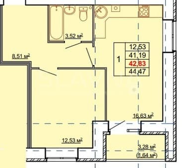 Продается однокомнатная квартира, 42.83 м², этаж 1 из 8. Фото 9