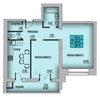 Продажа двухкомнатной квартиры, 68.28 м², этаж 5 из 10. Фото 2