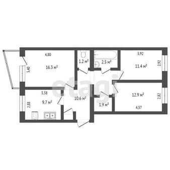 Продам трехкомнатную квартиру, 68.3 м², этаж 5 из 5. Фото 2