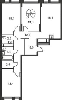 Продажа трехкомнатной квартиры, 87 м², 5 мин. до метро пешком, этаж 13 из 17. Фото 1