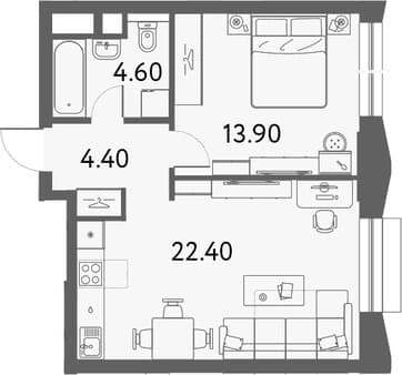 Продам однокомнатную квартиру, 45.3 м², 10 мин. до метро пешком, этаж 23 из 26. Фото 1