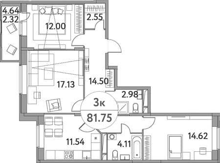 Продаю трехкомнатную квартиру, 81.75 м², 35 мин. до метро на транспорте, этаж 15 из 17. Фото 1