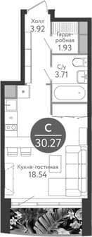 Продам однокомнатную студию, 30.27 м², 15 мин. до метро на транспорте, этаж 13 из 14. Фото 1