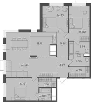 Продам трехкомнатную квартиру, 126.11 м², 5 мин. до метро пешком, этаж 26 из 26. Фото 1