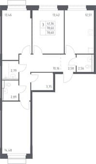 Продаю трехкомнатную квартиру, 78.6 м², 20 мин. до метро на транспорте, этаж 9 из 9. Фото 7