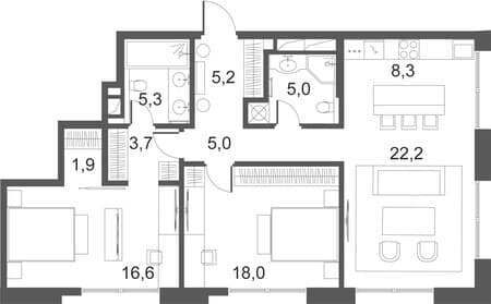 Продажа двухкомнатной квартиры, 91 м², 5 мин. до метро пешком, этаж 2 из 5. Фото 1