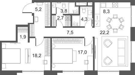 Продаем двухкомнатную квартиру, 91.1 м², 5 мин. до метро пешком, этаж 4 из 5. Фото 1