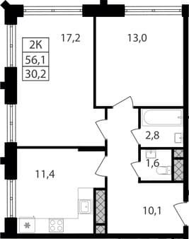 Объявление о продаже двухкомнатной квартиры, 56.1 м², 10 мин. до метро пешком, этаж 20 из 30. Фото 1