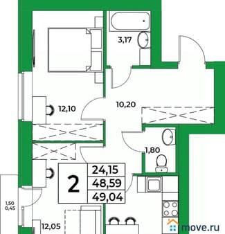 Объявление о продаже двухкомнатной квартиры, 49.04 м², этаж 3 из 9. Фото 1