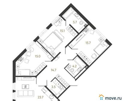 Продаем трехкомнатную квартиру, 97.6 м², 12 мин. до метро пешком, этаж 3 из 6. Фото 1