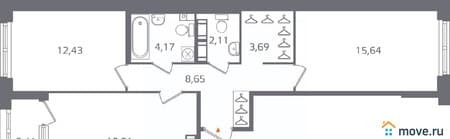 Продать двухкомнатную квартиру, 68.31 м², 5 мин. до метро на транспорте, этаж 13 из 17. Фото 1