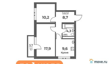 Продать двухкомнатную квартиру, 51.8 м², этаж 9 из 21. Фото 1