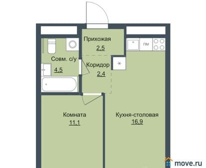 Продаю однокомнатную квартиру, 38.1 м², этаж 9 из 17. Фото 1