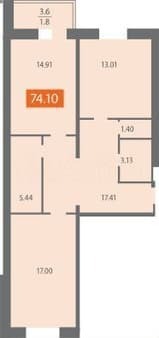 Продажа двухкомнатной квартиры, 74.1 м², этаж 4 из 15. Фото 1