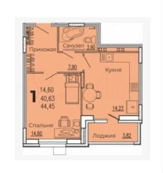 Купить однокомнатную квартиру, 44.5 м², этаж 9 из 15. Фото 6