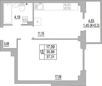Продам однокомнатную квартиру, 36.1 м², этаж 2 из 10. Фото 7