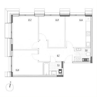 Продать трехкомнатные апартаменты, 64.8 м², этаж 4 из 7. Фото 7