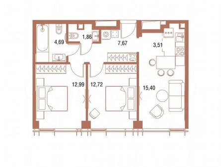 Продать двухкомнатную квартиру, 58.8 м², этаж 35 из 43. Фото 1