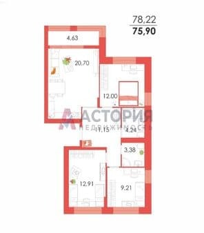 Продажа трехкомнатной квартиры, 75.09 м², этаж 7 из 14. Фото 6