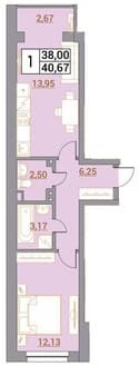 Продажа однокомнатной квартиры, 40.7 м², этаж 1 из 5. Фото 6