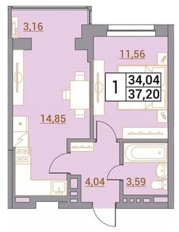 Продать однокомнатную квартиру, 37.2 м², этаж 5 из 5. Фото 3