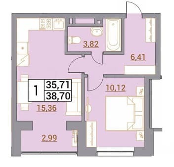 Продажа однокомнатной квартиры, 38.7 м², этаж 1 из 5. Фото 1