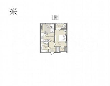 Продажа двухкомнатной квартиры, 46.9 м², этаж 1 из 25. Фото 1