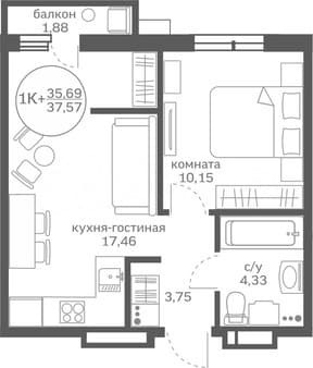 Продажа однокомнатной квартиры, 37.5 м², этаж 6 из 17. Фото 5