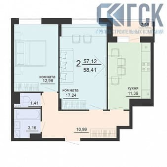 Продам двухкомнатную квартиру, 58.41 м², этаж 12 из 20. Фото 2