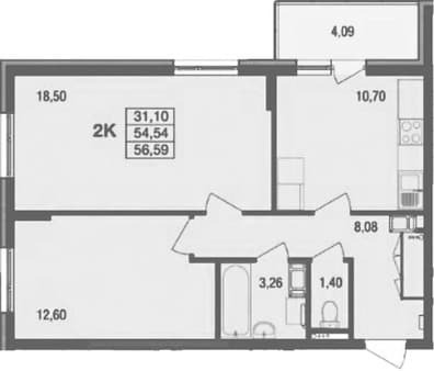 Продаем двухкомнатную квартиру, 56.59 м², 40 мин. до метро на транспорте, этаж 8 из 16. Фото 1