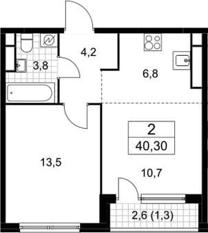 Объявление о продаже однокомнатной квартиры, 40.3 м², 15 мин. до метро пешком, этаж 24 из 30. Фото 1