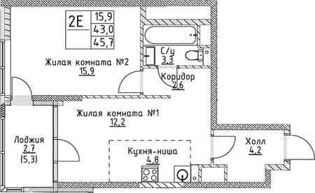 Объявление о продаже однокомнатной квартиры, 45.7 м², 15 мин. до метро пешком, этаж 13 из 19. Фото 1