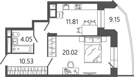 Купить однокомнатную квартиру, 49.16 м², 20 мин. до метро на транспорте, этаж 6 из 17. Фото 1