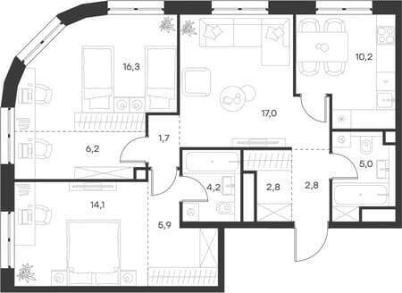 Продать трехкомнатную квартиру, 84.7 м², 15 мин. до метро пешком, этаж 26 из 37. Фото 1