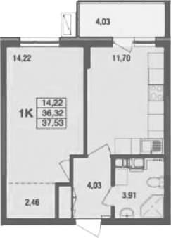 Продать однокомнатную квартиру, 37.53 м², 40 мин. до метро на транспорте, этаж 6 из 16. Фото 1