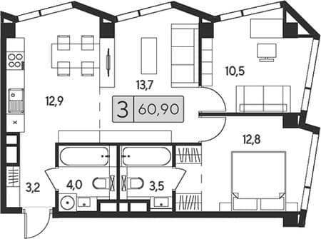 Продаем двухкомнатную квартиру, 60.9 м², 20 мин. до метро пешком, этаж 8 из 26. Фото 7