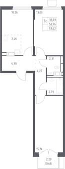 Продам двухкомнатную квартиру, 57.42 м², 25 мин. до метро на транспорте, этаж 12 из 17. Фото 1