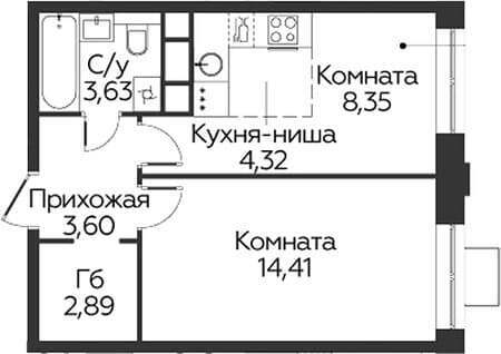 Продается однокомнатная квартира, 37.2 м², 20 мин. до метро на транспорте, этаж 12 из 17. Фото 1