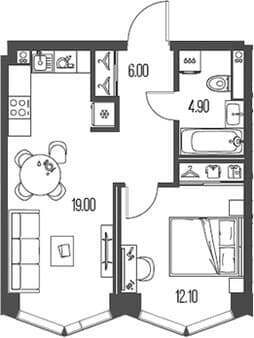 Продаю однокомнатную квартиру, 42 м², 15 мин. до метро пешком, этаж 12 из 34. Фото 1