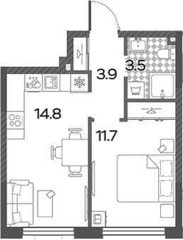 Продажа однокомнатной квартиры, 33.9 м², 10 мин. до метро пешком, этаж 22 из 24. Фото 1