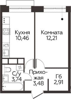 Купить однокомнатную квартиру, 32.8 м², 20 мин. до метро на транспорте, этаж 16 из 17. Фото 1