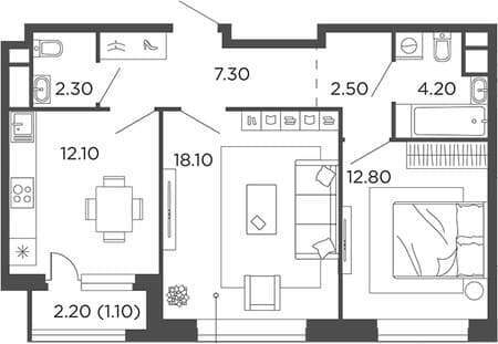 Продаем двухкомнатную квартиру, 60.4 м², 15 мин. до метро на транспорте, этаж 5 из 12. Фото 1