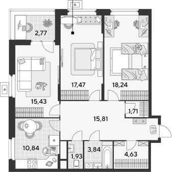 Продается трехкомнатная квартира, 92.67 м², 20 мин. до метро пешком, этаж 9 из 25. Фото 7
