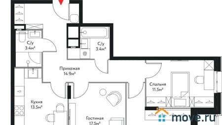 Продажа трехкомнатной квартиры, 84.5 м², этаж 1 из 17. Фото 1